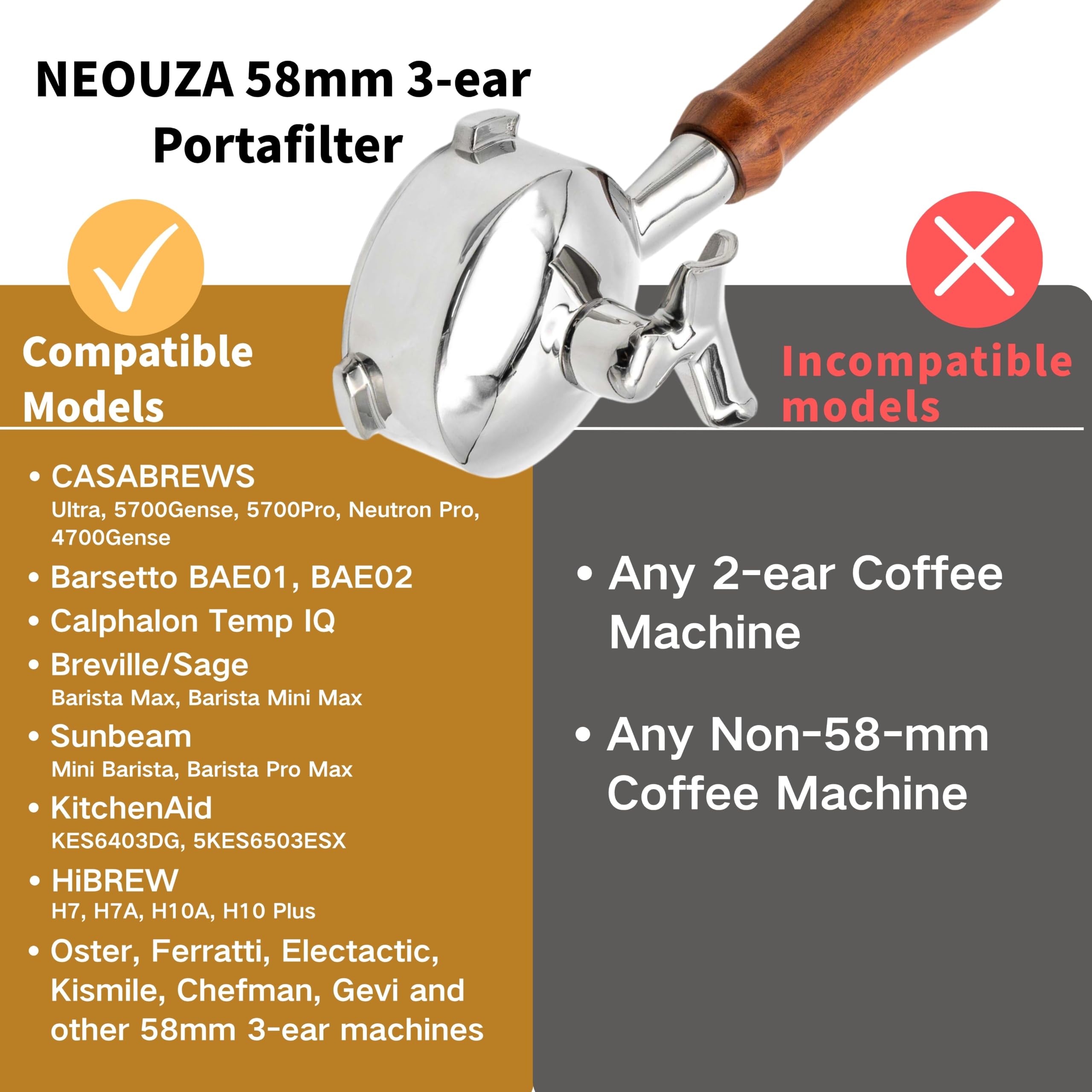 Amazon.com: NEOUZA 58mm Double Spout Portafilter 3 Ears for